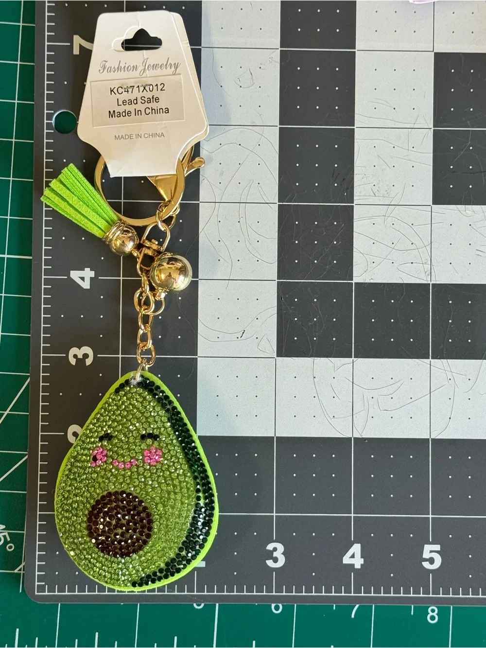 NWT Rhinestone Avocado Kawaii Keychain Tassel Charm Bag Charm